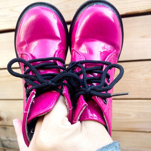 Hot Pink Patent Combat Boots, US Toddler 8.5 / 9 - Picture 3 of 6